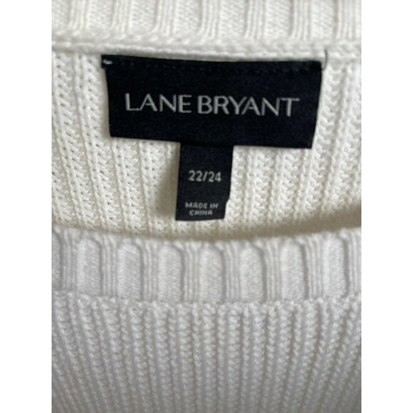 Lane Bryant Size 22/24 White Ribbed Floral Embroidered Sleeve Crewneck Sweater B - Picture 4 of 9
